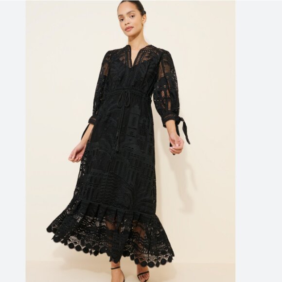 Farm Rio Black Morada Boa Guipure Dress - Picture 1 of 6